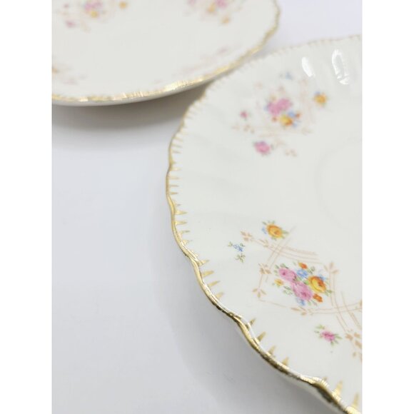 Vintage Limoges New Princess Porcelain Saucer Set Of 2 Gold Trim Scalloped Edges - Picture 3 of 7